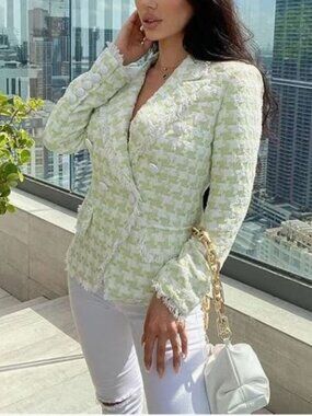 Green and White Tweed Blazer (Fits like XS)